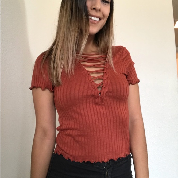 Burnt orange lace up cropped tee ✨✨✨ - Picture 2 of 2